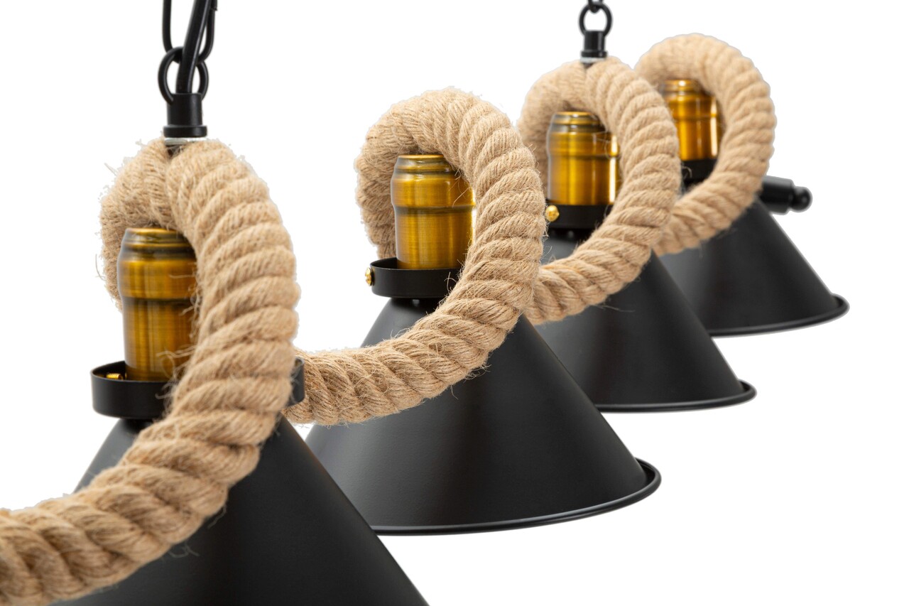 Lustra Rope, Mauro Ferretti, 130 x 20 x 80 cm, 5 x E27, 20W, fier/sfoara, maro/negru - 1 | YEO
