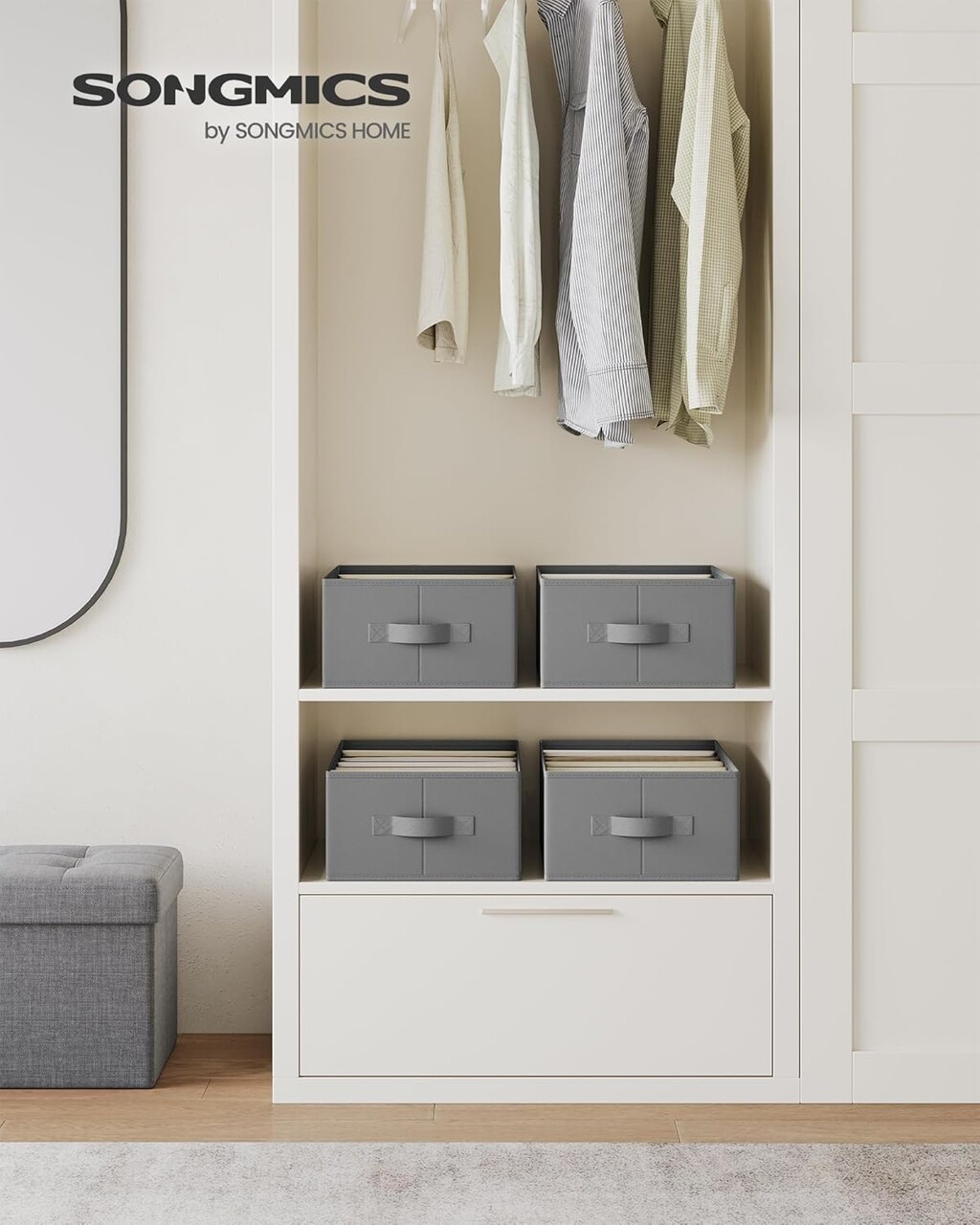 Set 4 organizatoare pentru sertar, Songmics,cu 6 compartimente, 42x30x17 cm, gri