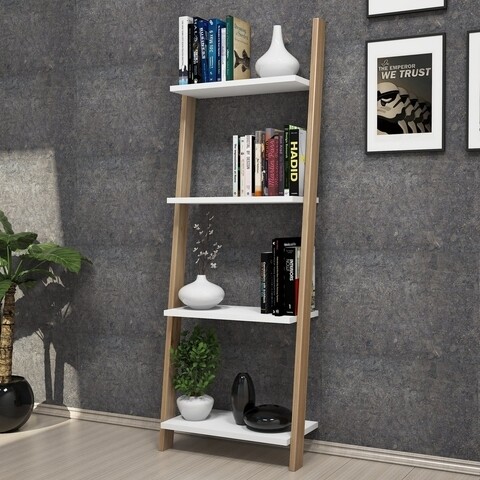 Biblioteca Fayko, Puqa Design, 49x25x140 cm, alb/bej mezoni.ro