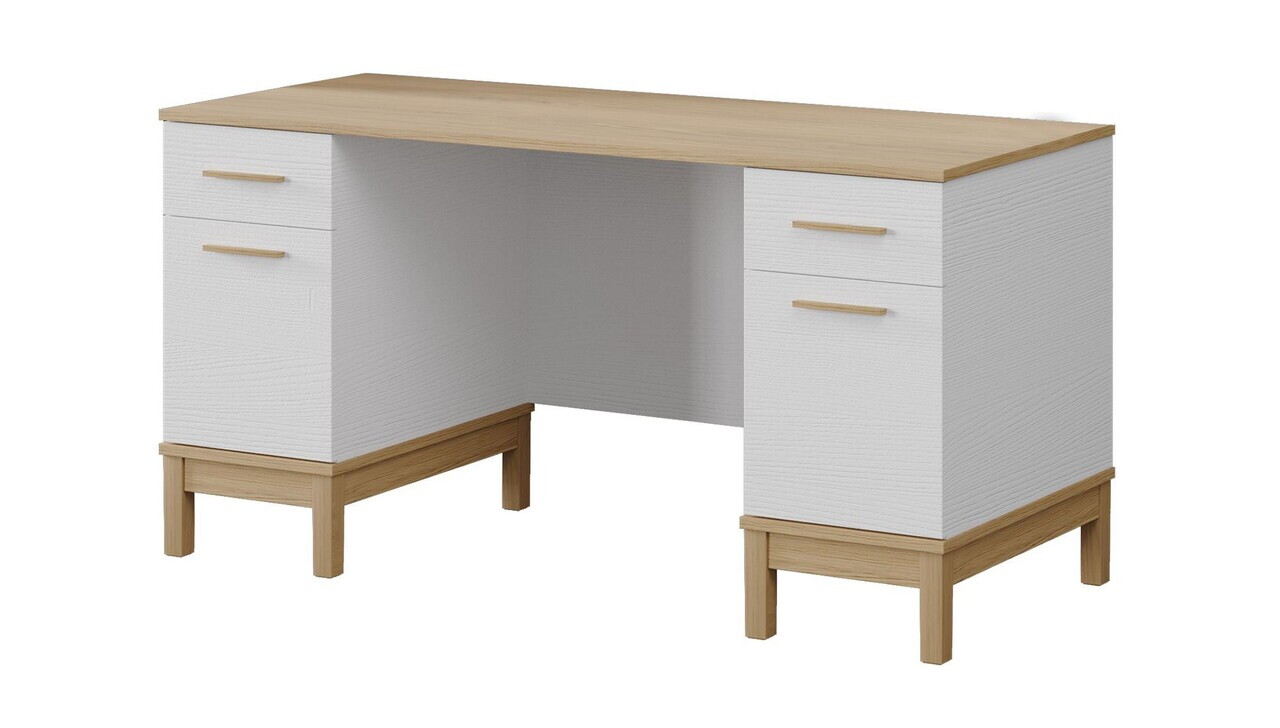 Birou, Hanah Home, Etto, 150x77.15x65 cm, PAL MELAMINAT, Lemn / Stejar alb — imaginea 4