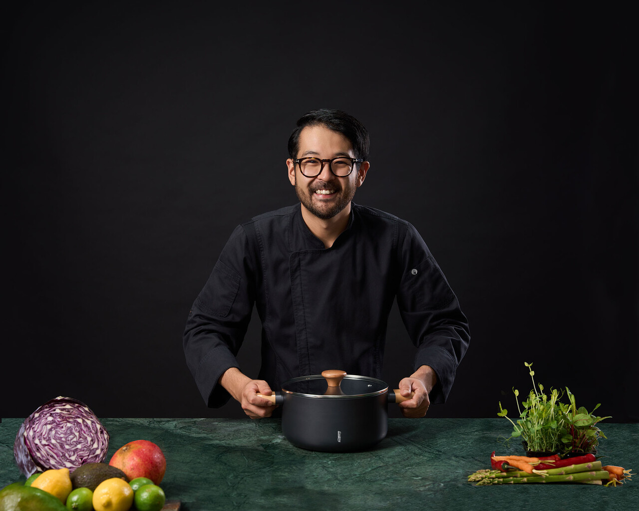 Oala cu capac, Samurai Gourmet by Rikito Watanabe si Cooking by Heinner, 24x12.5 cm, 5.3 L, aluminiu, negru/natur