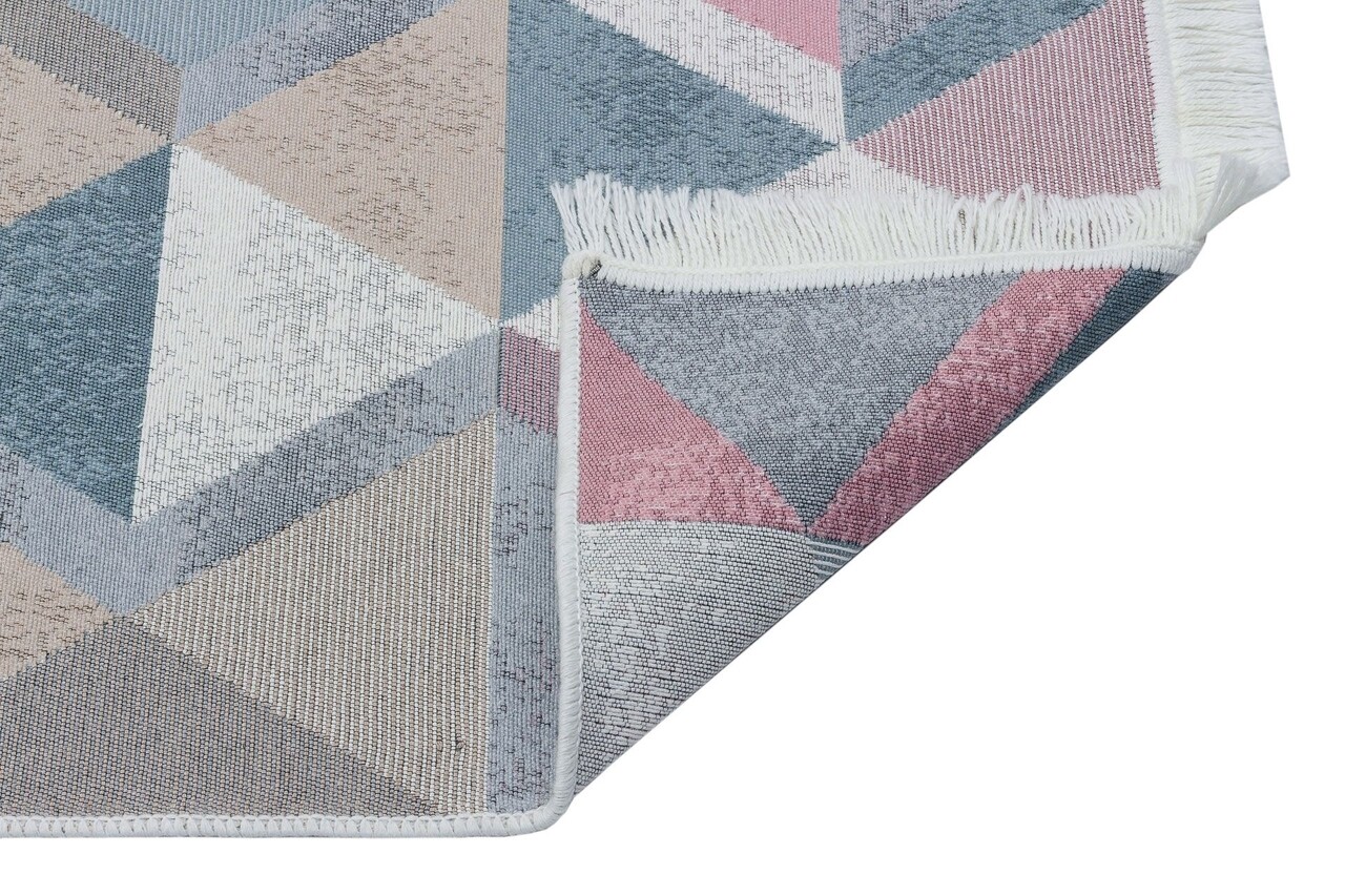 Covor Kilim Cu 2 Fete, Arya 10 Blue/Pink, Baketo, 100% Bumbac Reciclat, 80x150 Cm