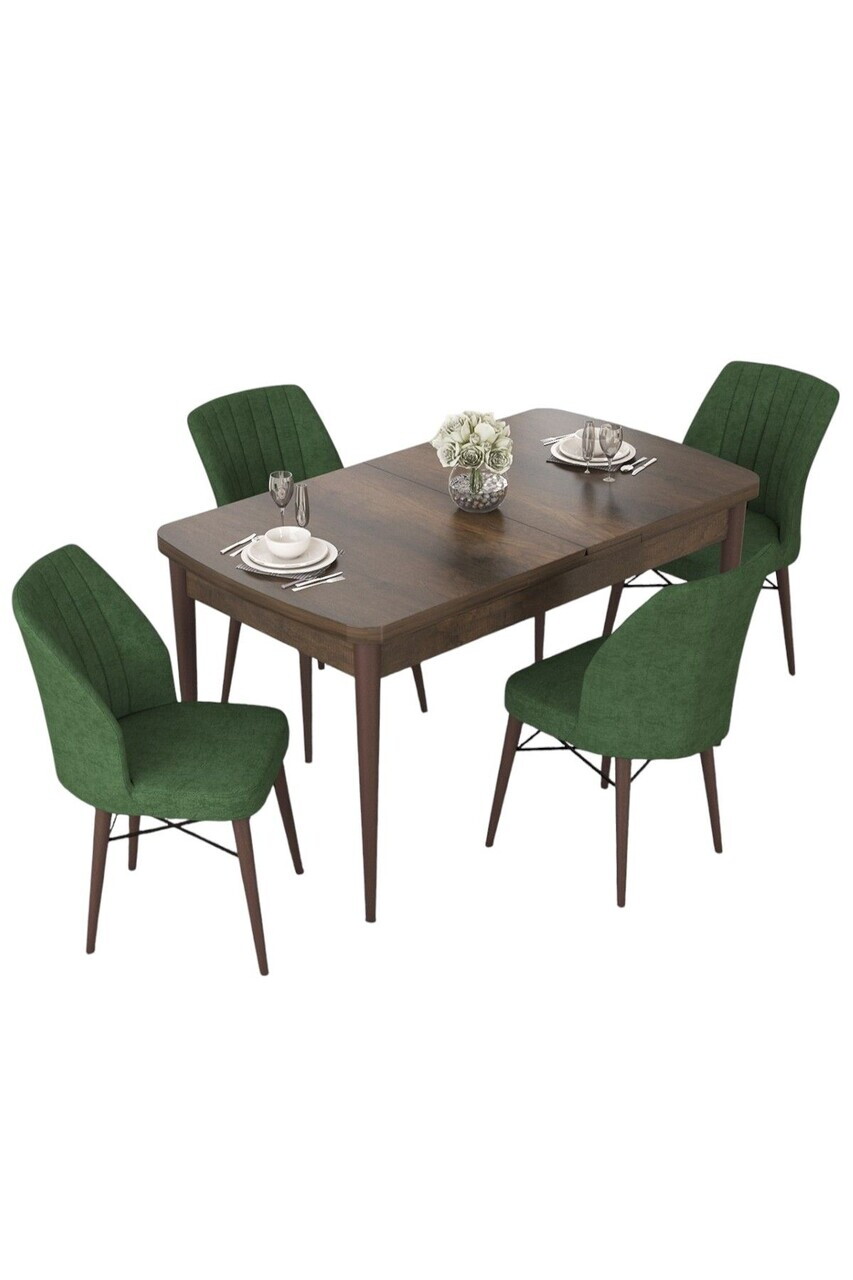 Set masa extensibila si scaune (5 piese), Hanah Home, Nef, Model baroc din lemn / Verde kaki — imaginea 2