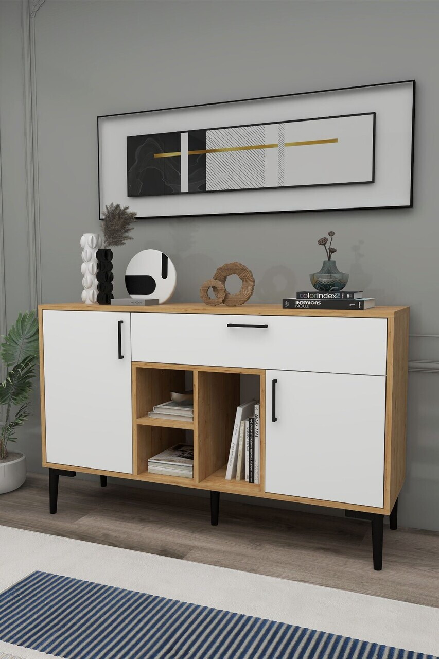 Consola, Hanah Home, Tuvas, 135x83.6x40 cm, PAL, Stejar Safir / Alb — imaginea 4