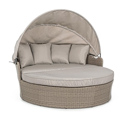 Pat de zi cu parasolar si perne Siesta Daybed, Bizzotto, 168x168x145 cm, aluminiu/fibre sintetice impletite, bej 168x168x145