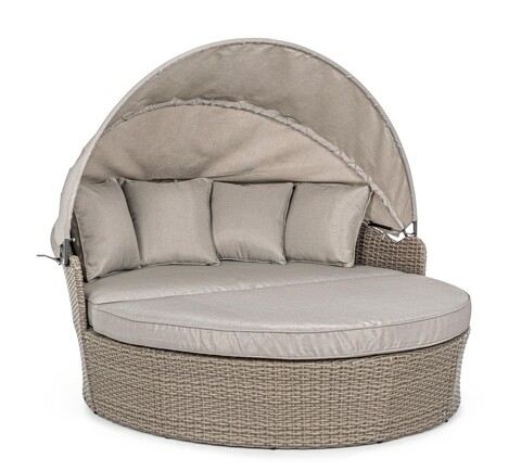 Poza Pat de zi cu parasolar si perne Siesta Daybed, Bizzotto, 168x168x145 cm, aluminiu/fibre sintetice impletite, bej