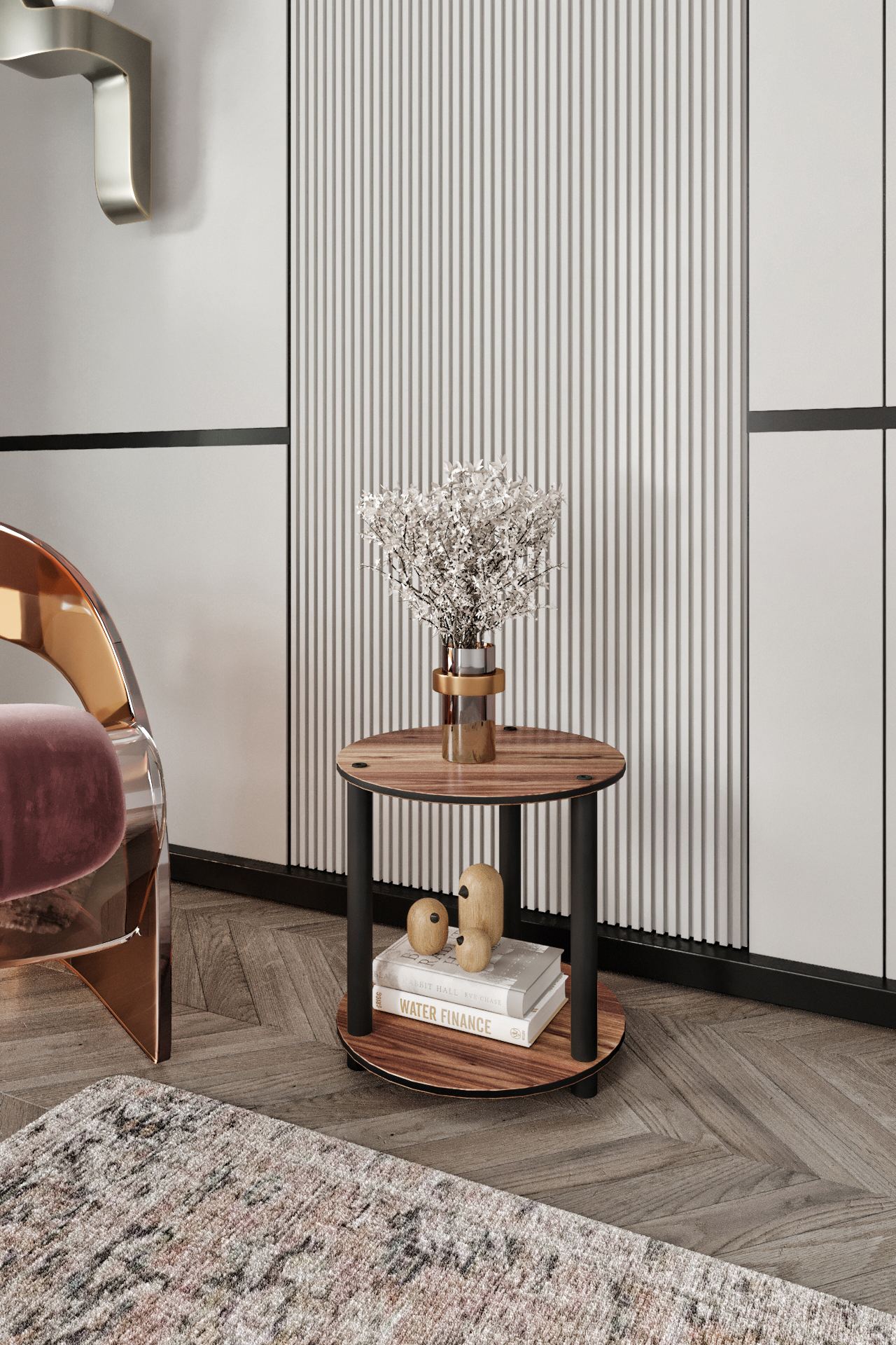 Masuta de cafea, Hanah Home, Bookcase 2 Layer Round, 34x38x34 cm, MDF , Maro