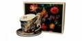 Set 2 cesti cu farfurie Bouquet, Duo, 250 ml, portelan, negru