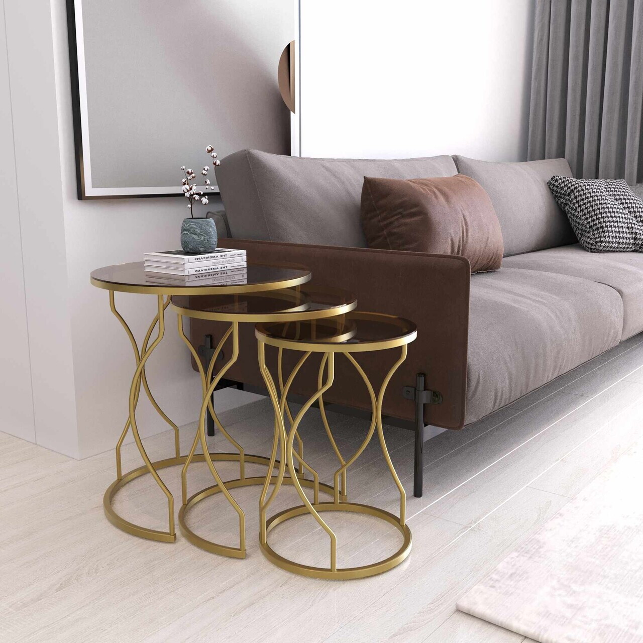 Set masute 3 piese, Hanah Home, Rüya, Aur / Bronz — imaginea 2