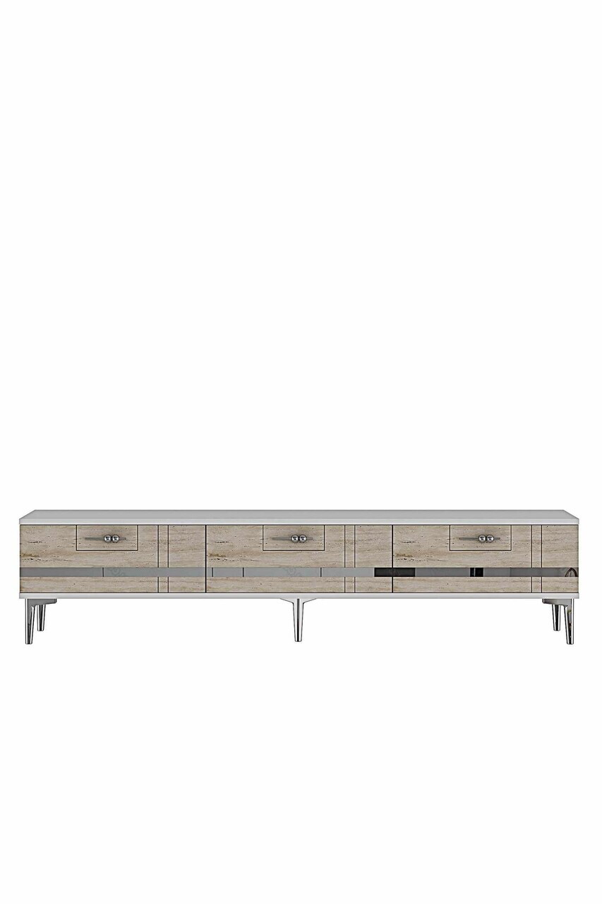 Comoda TV, Hanah Home, Ilay, 180x41x30 cm, White / Travertine / Silver — imaginea 5
