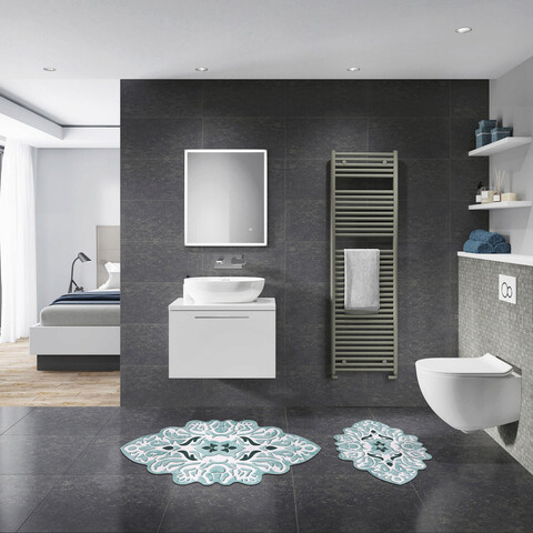 Set covoraș de baie (2 bucăți), Alanur Home, 21010115MA, Poliester, Albastru