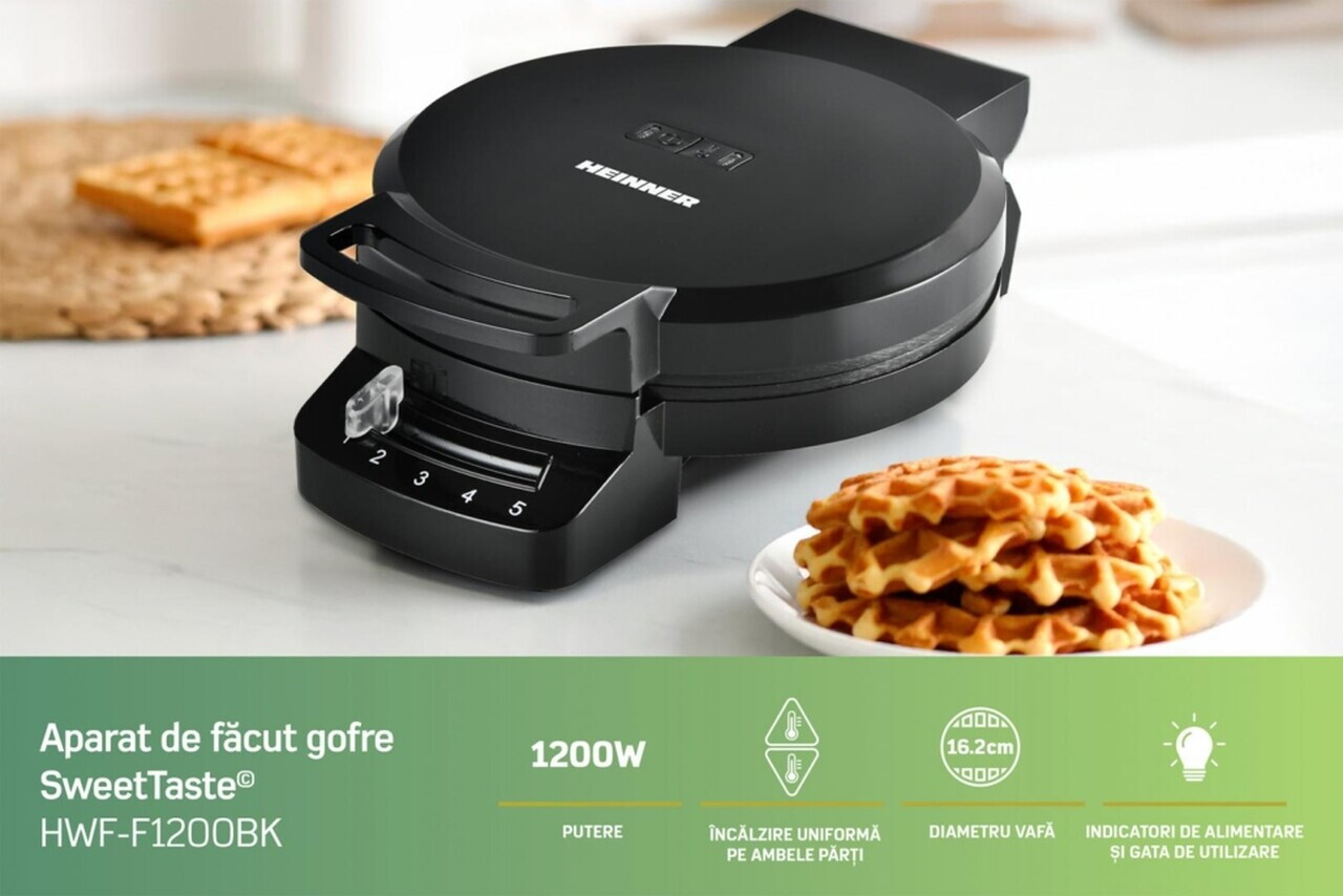 Aparat pentru gofre Heinner, 1200W, 16.2 cm, negru - view 5