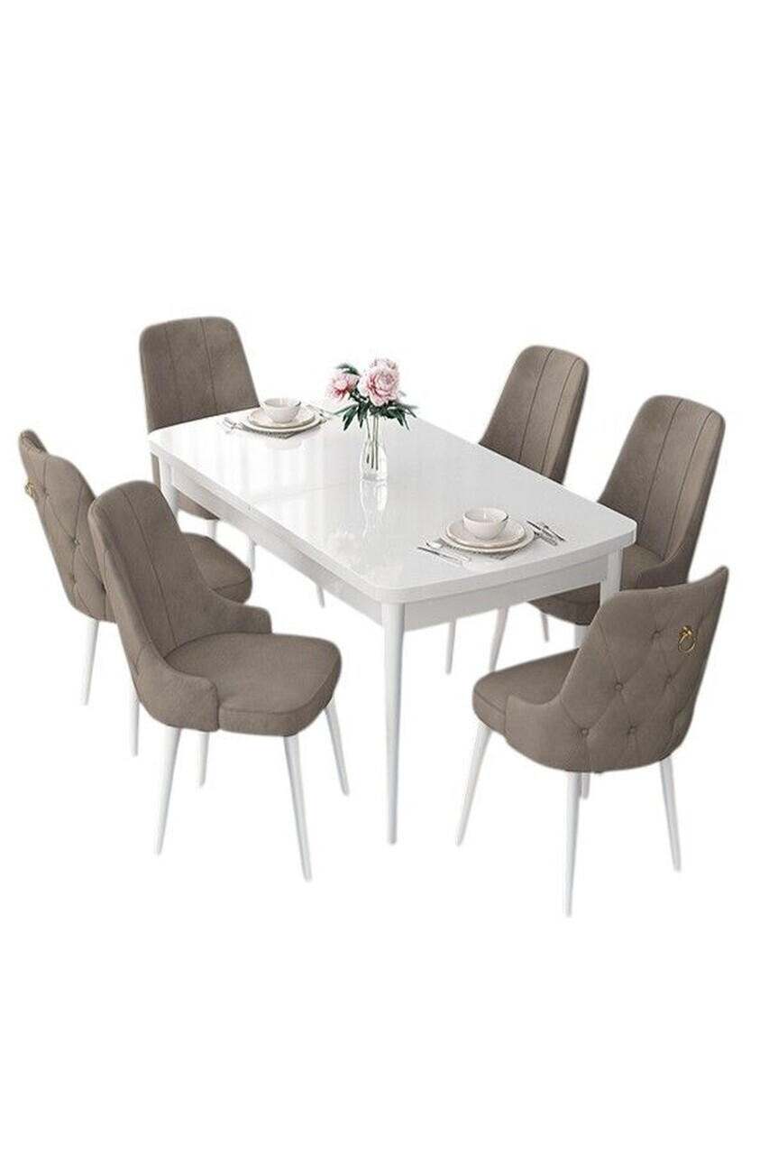 Set masa extensibila si scaune (7 piese), Hanah Home, Nex, Alb / Cappuccino — imaginea 2