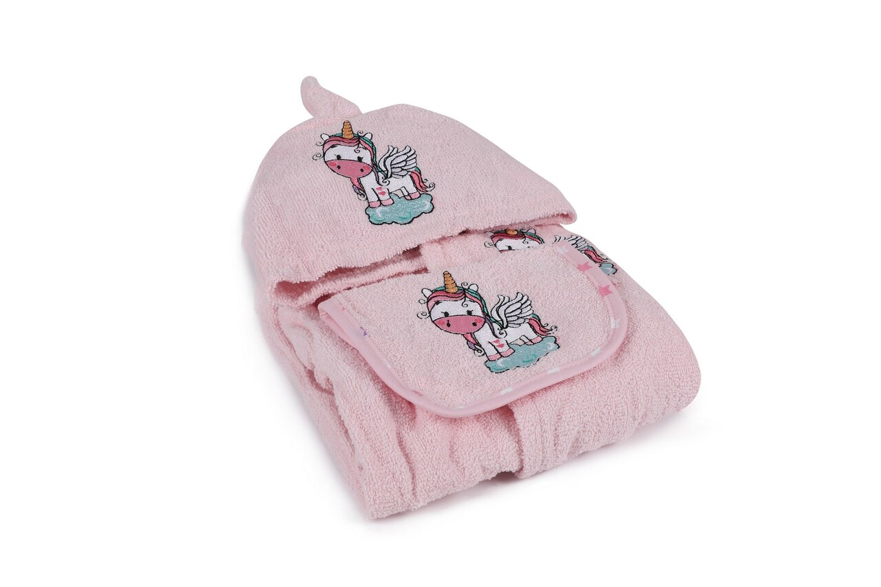 Set de baie pentru bebeluși, Cotton Box, Unicorn, Bumbac, Roz - 2 | YEO