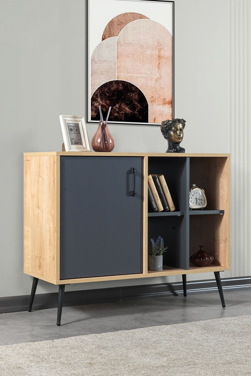 Consola, Hanah Home, Şile 4109, 100x83x44 cm, PAL, Stejar safir / Antracit — imaginea 4
