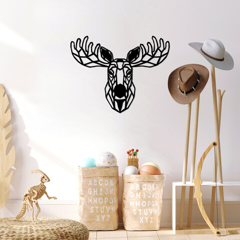 Decoratiune de perete, moose, metal, dimensiune: 70 x 54 cm, negru