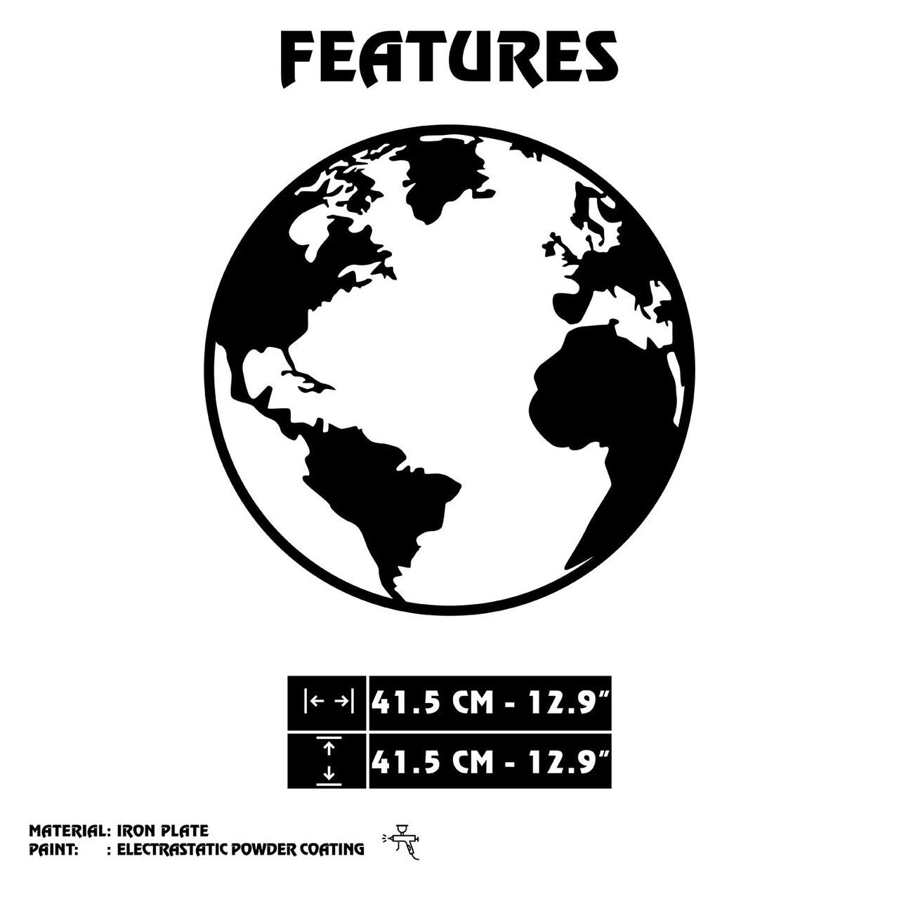 Decoratiune de perete, World, Metal, Grosime: 1,2 mm, Negru — imaginea 6