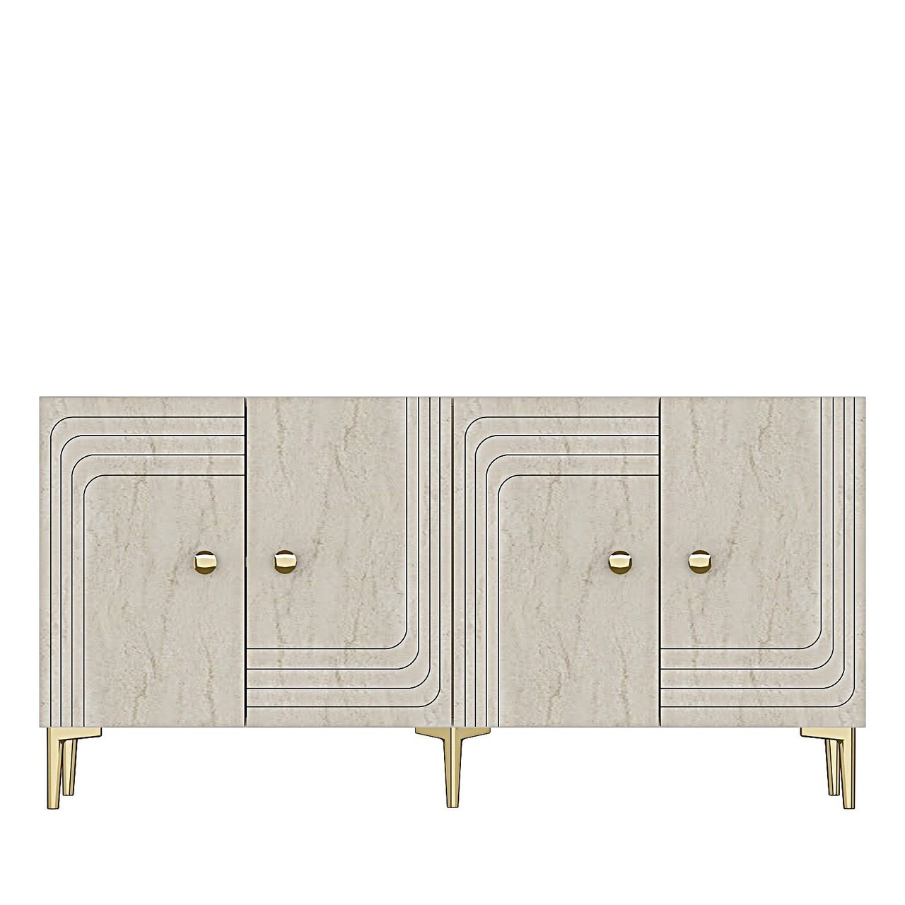 Consola, Hanah Home, Lessi 150, 150x75x32 cm, White / Travertine / Gold - view 6