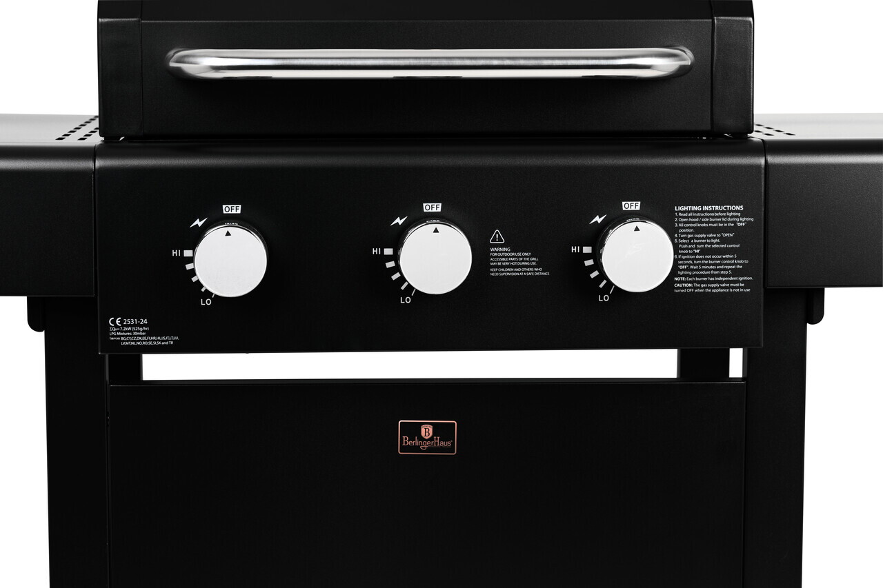 Gratar cu gaz Berlinger Haus, Outdoor, 50x41.5 cm, 2.2 KW x 3, negru - view 11