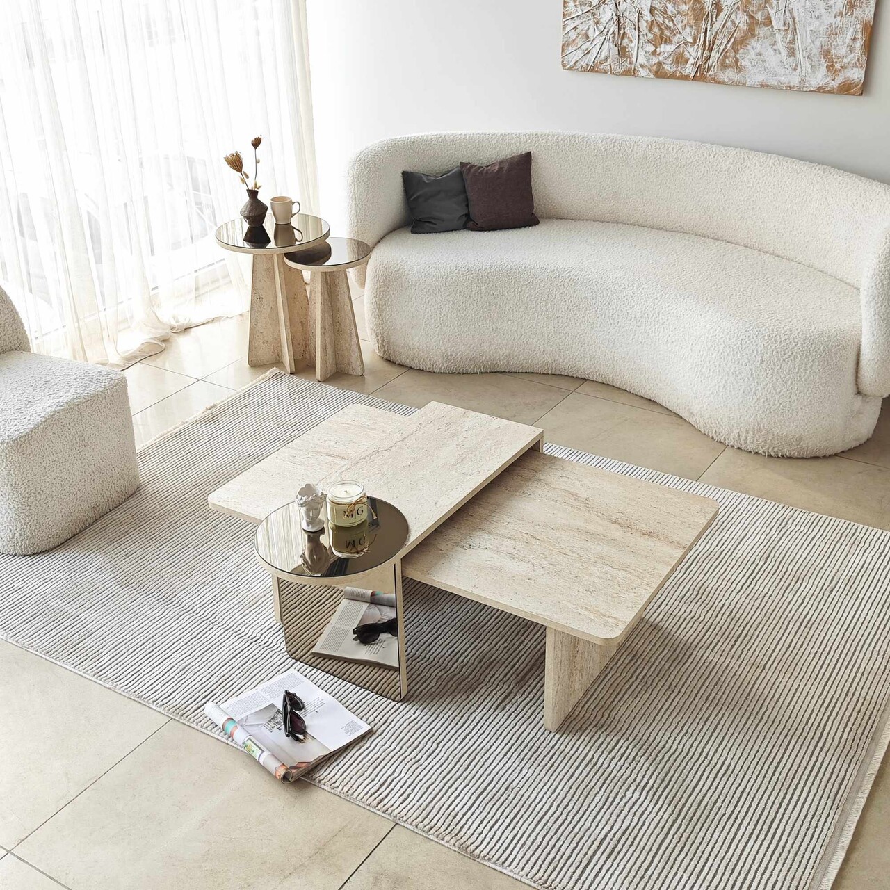 Set masute Nesting 4 piese, Hanah Home, Luna, PAL, Travertine / Bronze - imagine 6