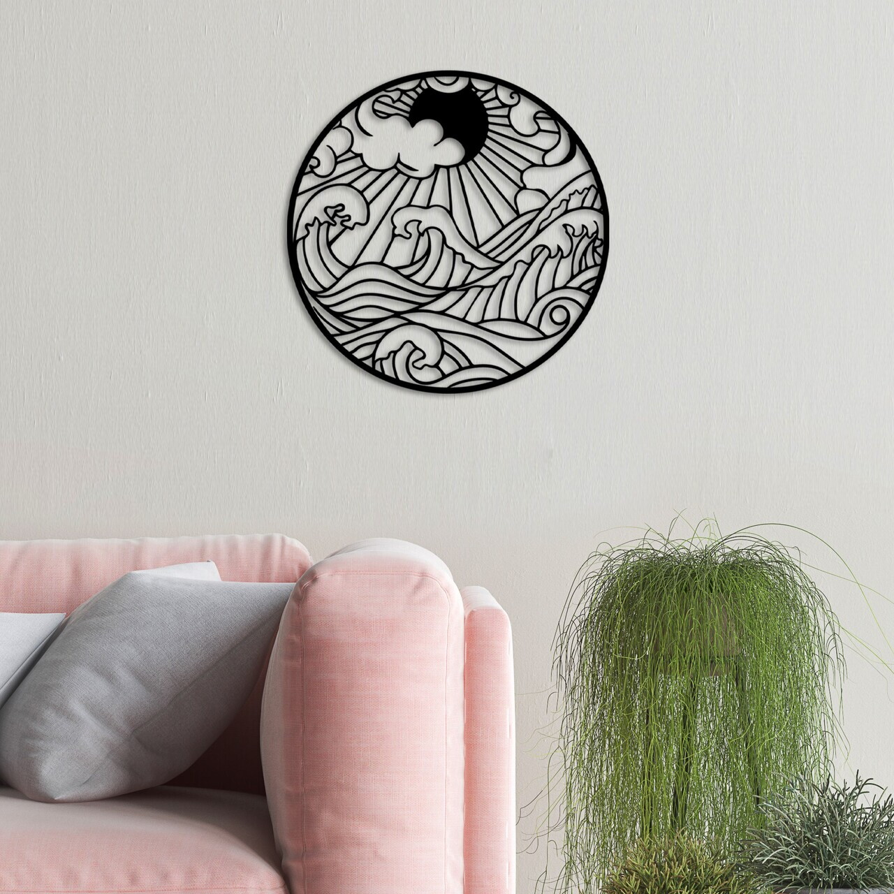 Decoratiune de perete, Waves 1, Dimensiune: 47 x 47 cm, Negru — imaginea 3