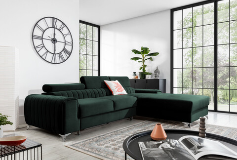 Coltar extensibil dreapta 3 locuri ELTAP, RT-35LO, Grayson, 278x205x92 cm, lemn/poliester, verde inchis