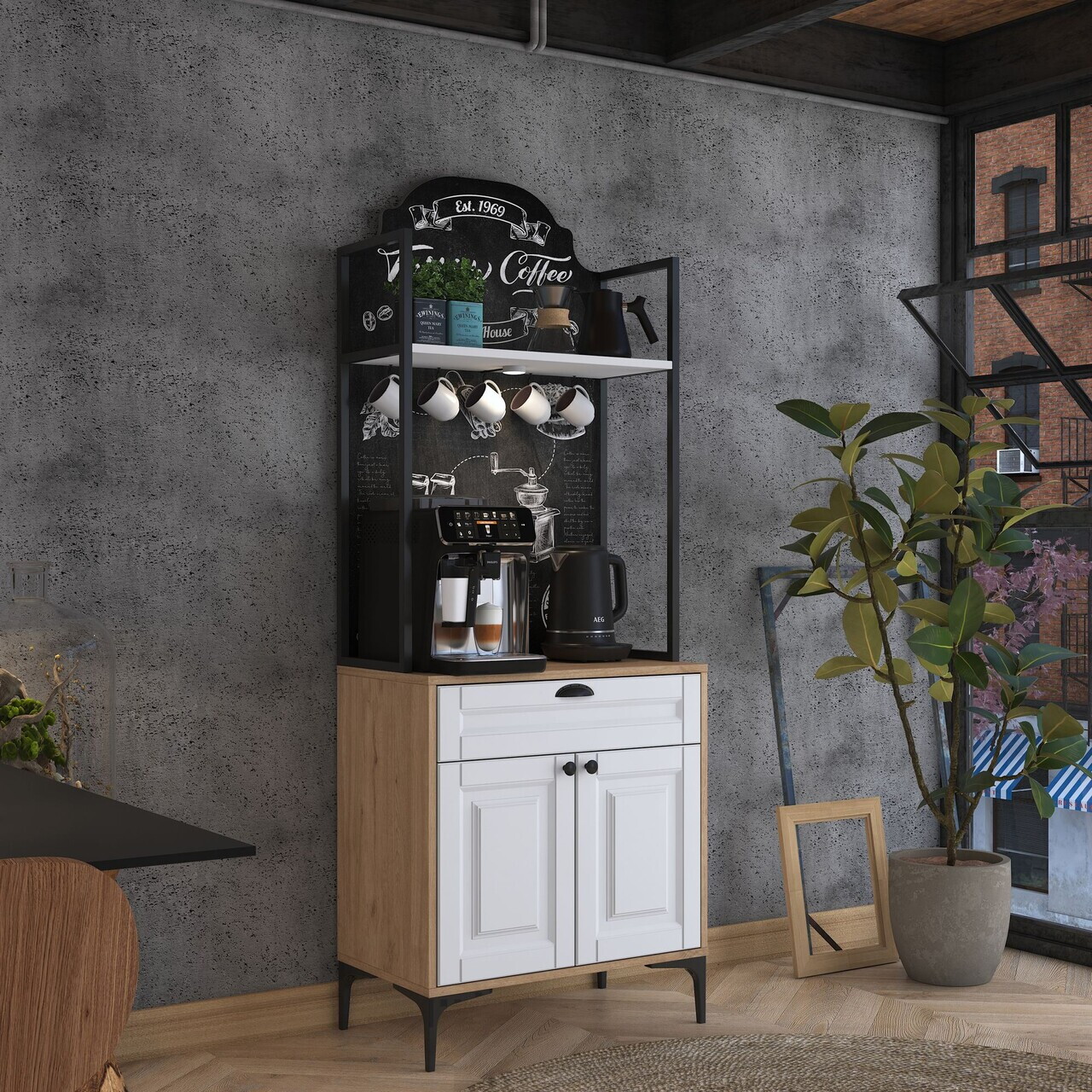 Dulap multifunctional, Hanah Home, JE158, 70x184.6x40 cm, PAL melaminat, Nuc/Alb - view 3