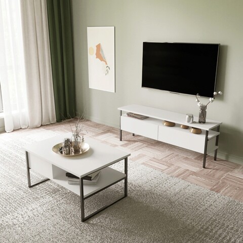 Comoda tv, lacivert, tuana, 140x50x35 cm, alb