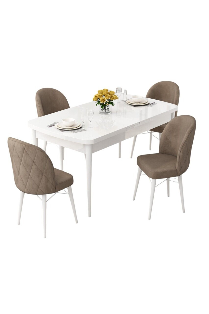 Set masa extensibila si scaune (5 piese), Hanah Home, Rut, Alb / Cappuccino — imaginea 2