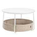 Masuta de cafea cu cos textil, Vasagle, Modern Style, 75x45 cm, PAL/otel/poliester, alb mat/camel