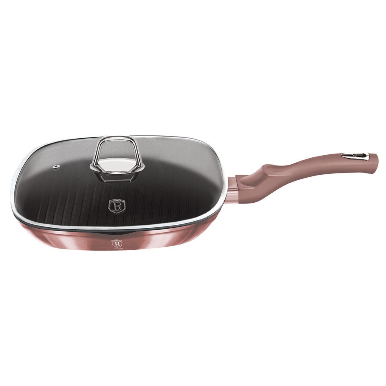 Tigaie grill cu capac Berlinger Haus, I-Rose, 28 cm, 2.1 L, aluminiu forjat, roz - imagine 5