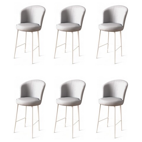 Set scaune de bar 6 piese, Charlotte, Uras, Metal, Gri/Alb