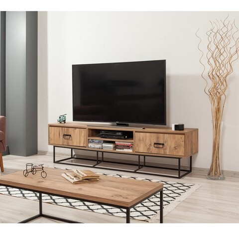 Comoda TV Quantum, Sapphire, 160x40x50 cm, maro/negru 160x40x50