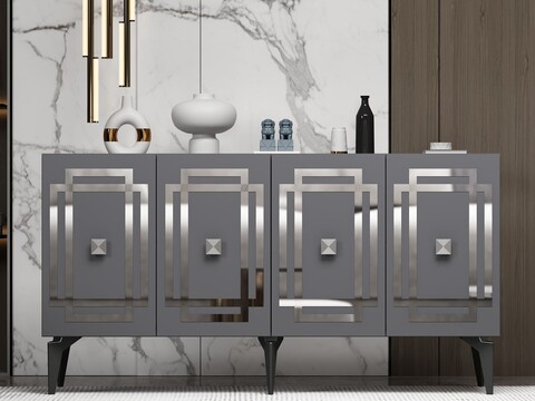 Consola, Hanah Home, Lotus, 150x79x40 cm, PAL , Antracit / Argintiu