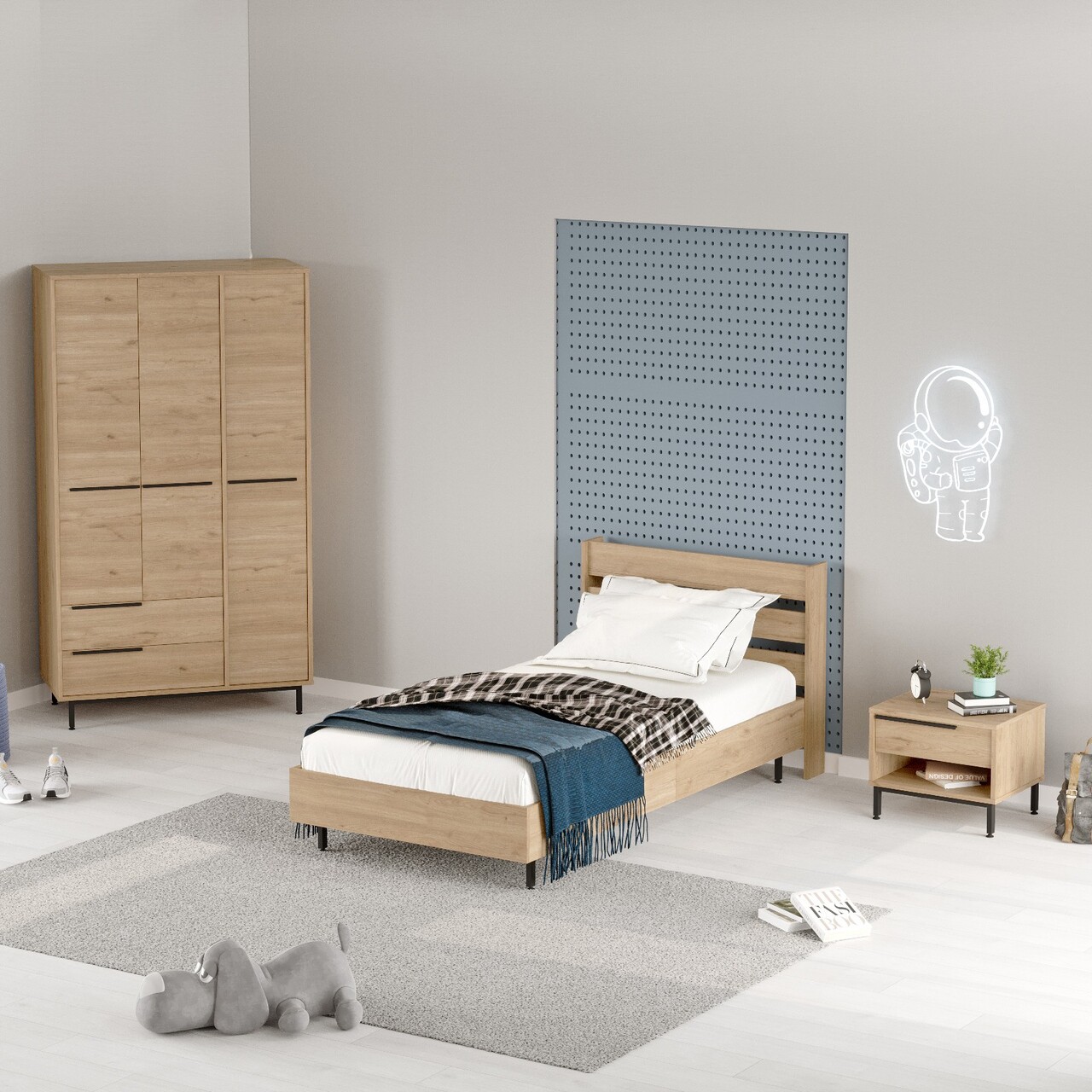 Set dormitor pentru copii, Locelso, ON23-S, Stejar - 1 | YEO