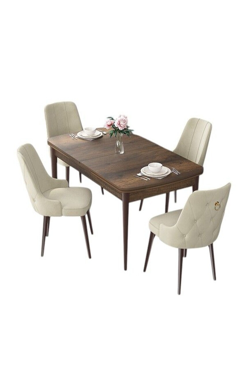 Set masa extensibila si scaune (5 piese), Hanah Home, Nex, Model baroc din lemn / Crem — imaginea 2