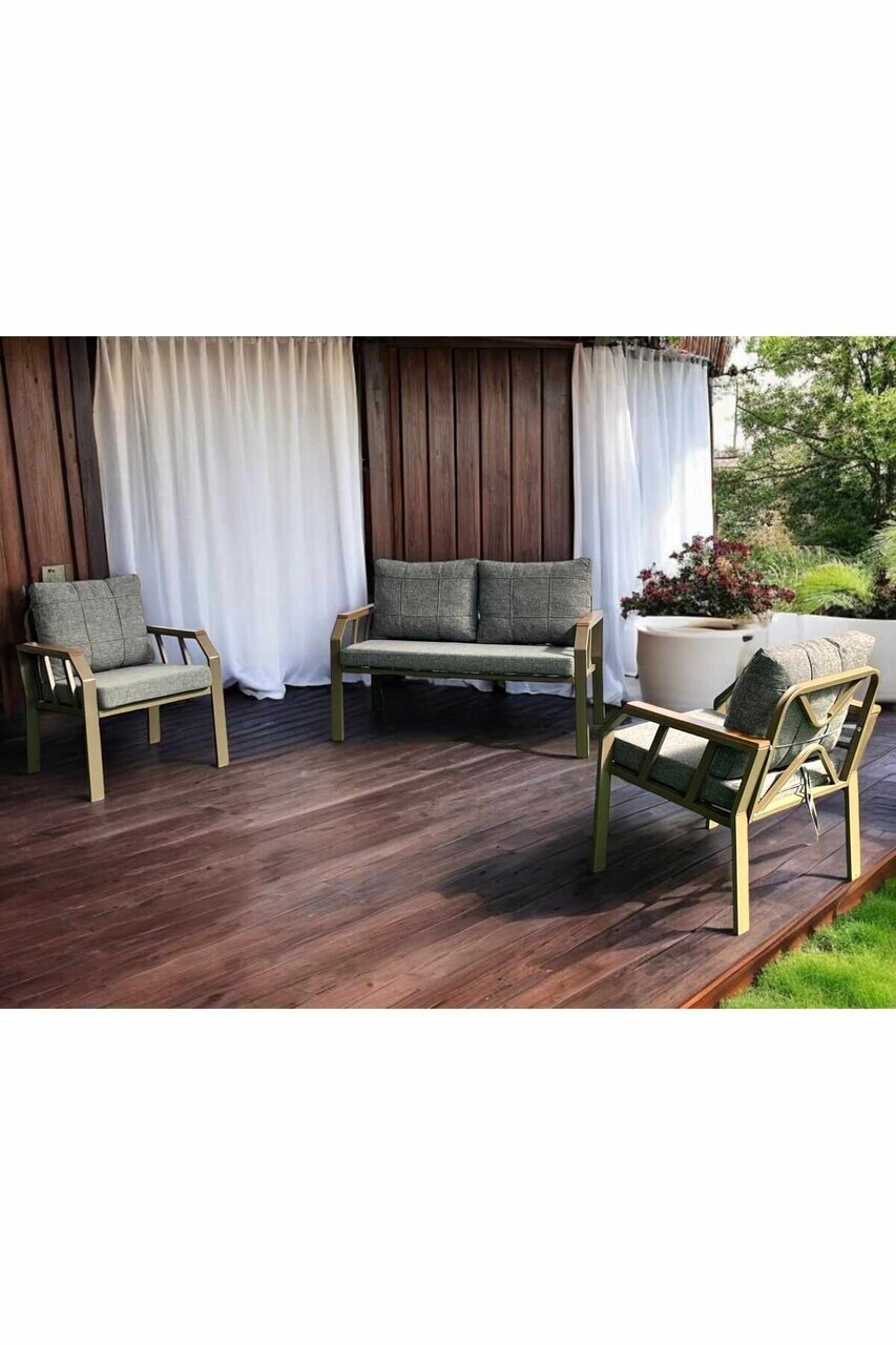 Set mobilier de gradina, Hanah Home, Nergiz 2+1+1, Metal, Miere / Gri - view 2