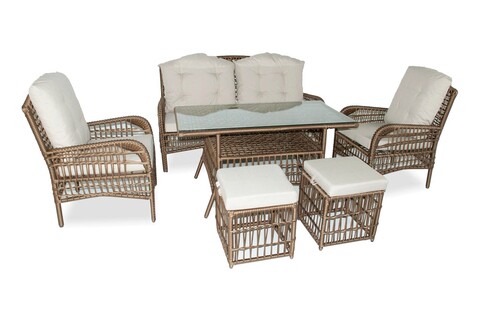 Set mobilier de gradina, jumilla, lady pouffe, maro inchis