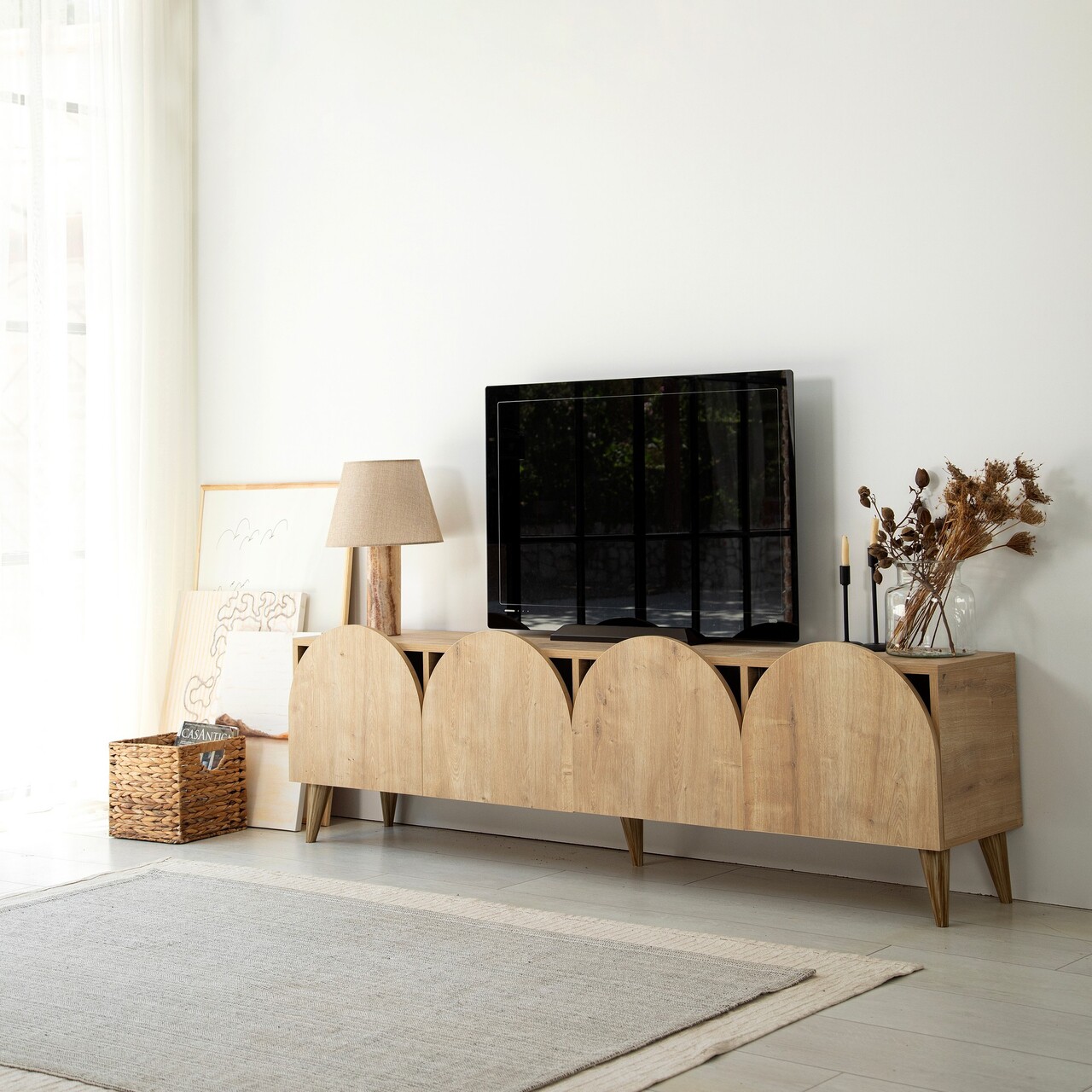 Comoda TV, Neostill, Mesta, 180x50x35 cm, Cadru: PAL MELAMINAT 100%., Stejar - 1 | YEO