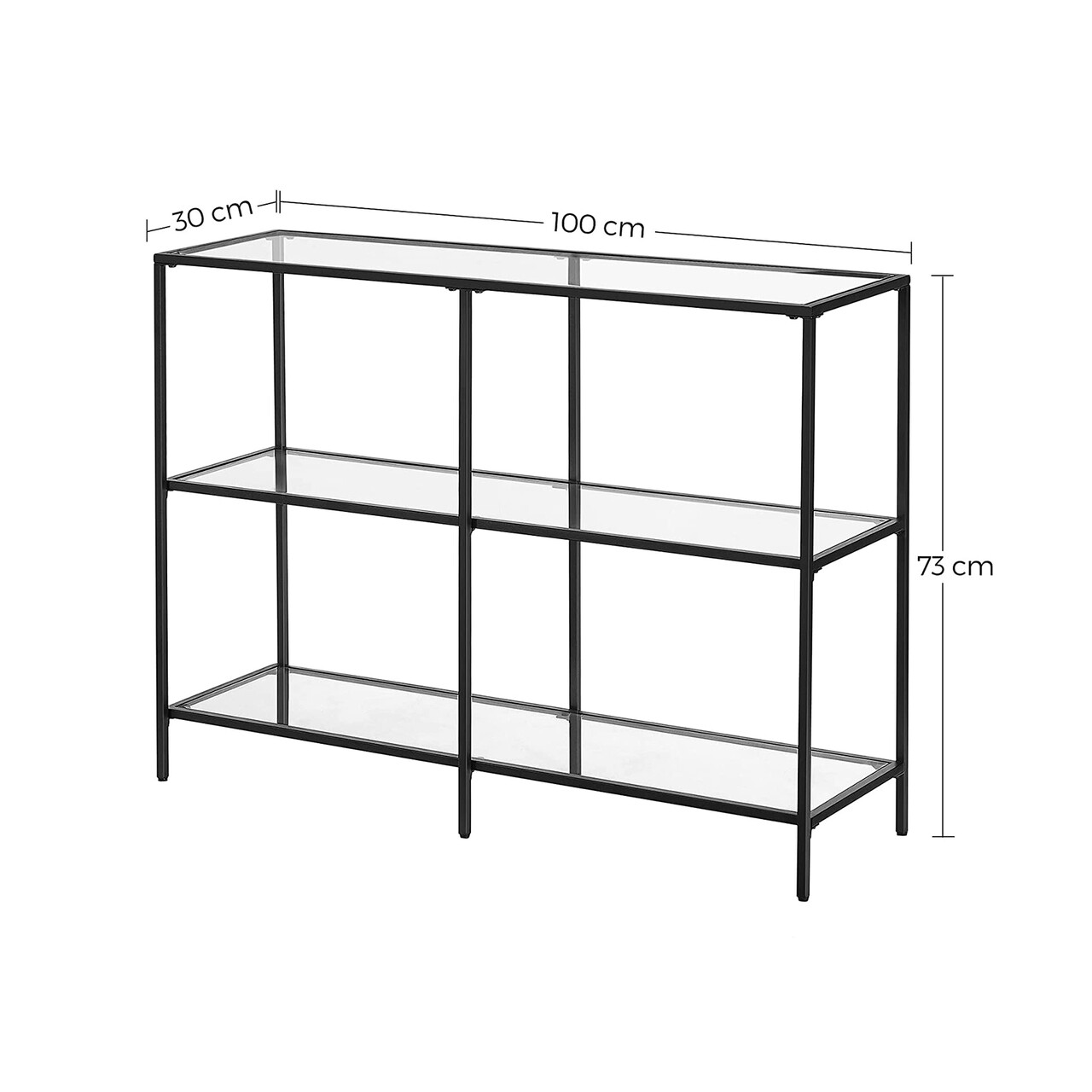 Consola, Vasagle, 100x30x73 cm, sticla temperata/otel, negru - imagine 4