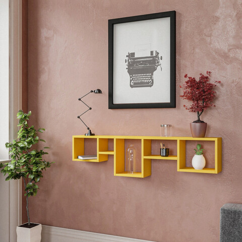 Raft de perete, kalune design, amanos, 120x32x17 cm, galben