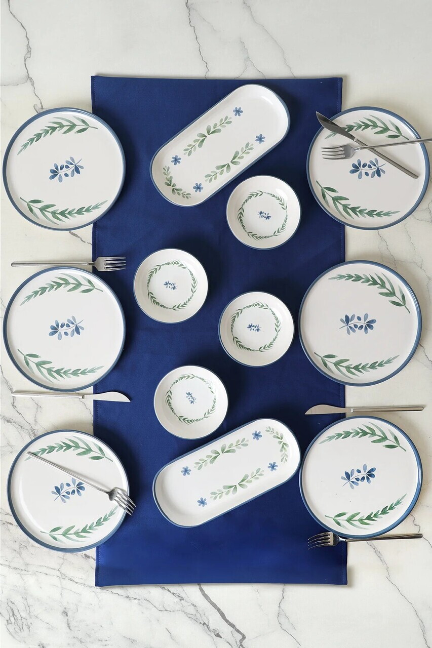 Set de mic dejun, Hermia, 275KRM2562, GRESIE, Antibacterian, Albastru / Verde / Alb