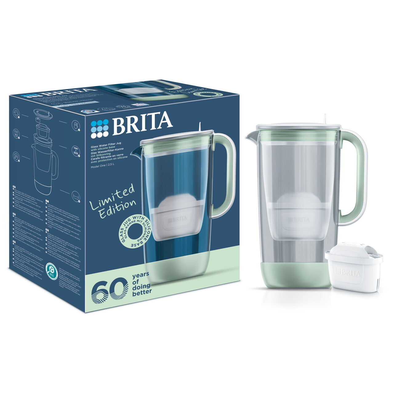 Cana filtranta Editie Aniversara 60 ani, din sticla, BRITA, 2,5 L, Maxtra PRO (lightgreen) - view 2