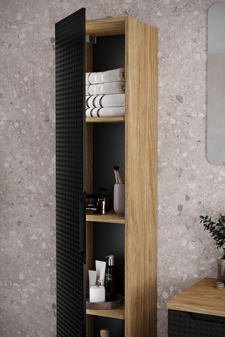 Set mobilier baie Luxor Black 90 cm, dulap inalt si masca cu lavoar, Comad, MDF/PAL, stejar/negru - view 3