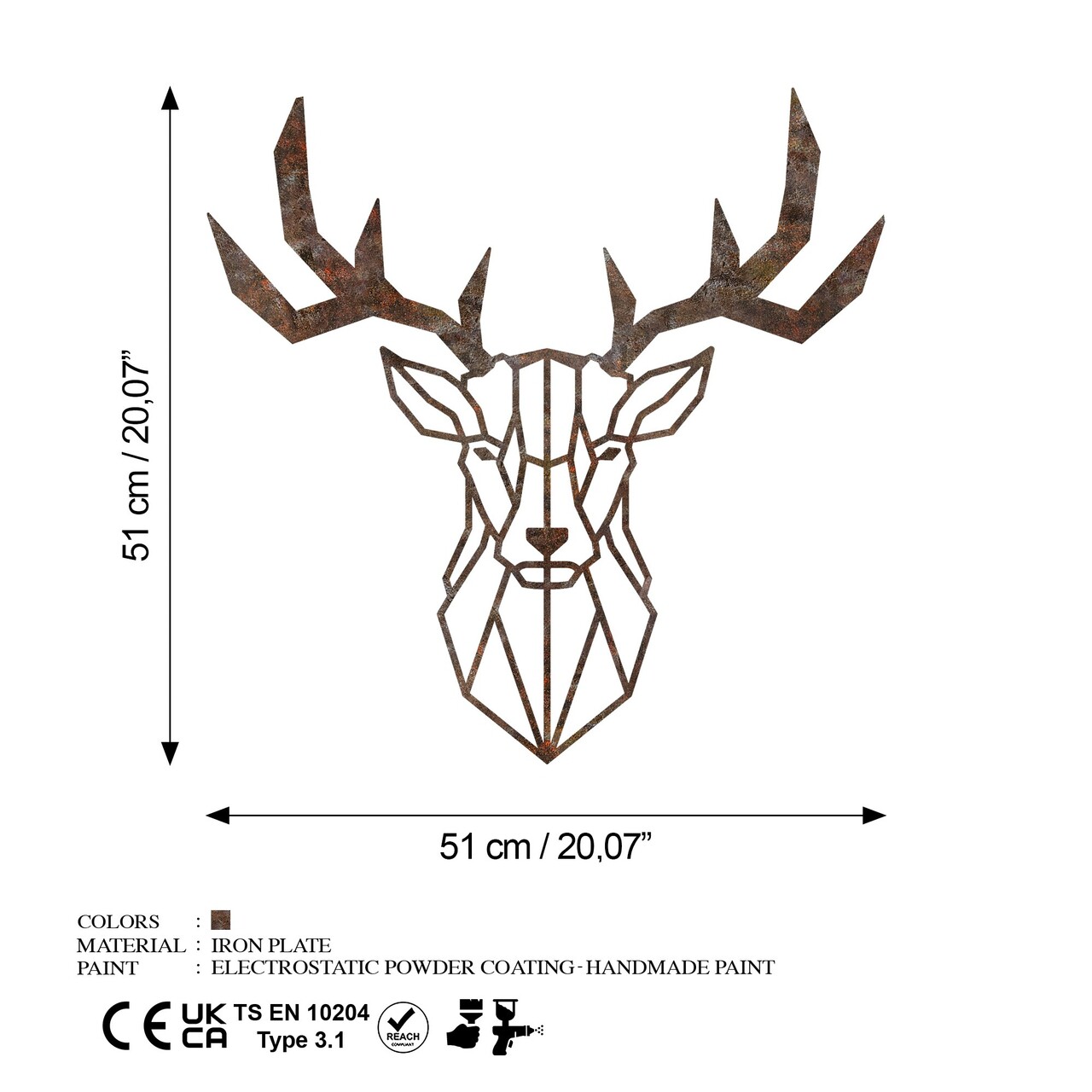 Decoratiune de perete, Rusty Deer 1, Dimensiune: 51 x 51 cm, Maro antichizat - view 7