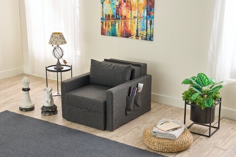 Canapea extensibilă cu 1 loc, Balcab Home, 825BLC4733, Cadru: 100% LEMN DE BRAD, Antracit