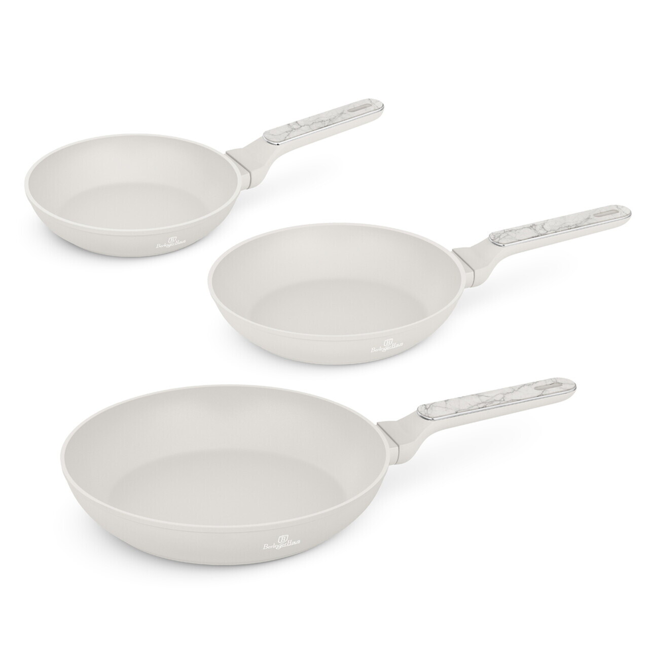 Set 3 tigai Berlinger Haus, Sahara Marble, 20/24/28 cm, aluminiu forjat, crem mat/marmura - imagine 3