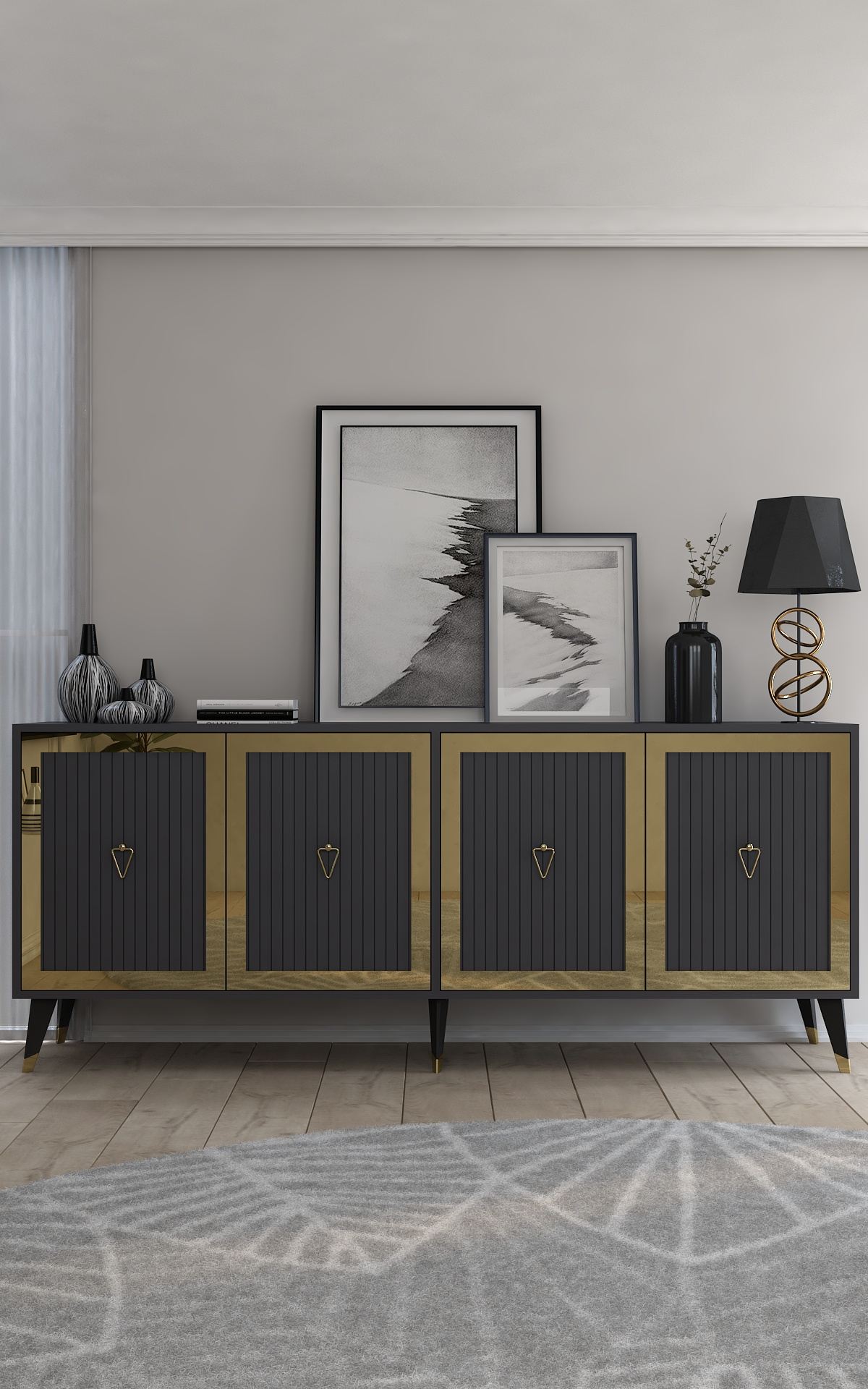 Consola, Hanah Home, Benner, 180x78.6x35 cm, PAL , Antracit / Aur