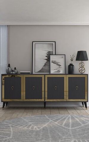 Consola, Hanah Home, Benner, 180x78.6x35 cm, PAL , Antracit / Aur