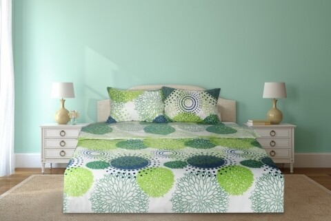 Lenjerie de pat dubla Cote Chic, Heinner, 4 piese, 200 x 220 cm, 100% bumbac, alb/verde